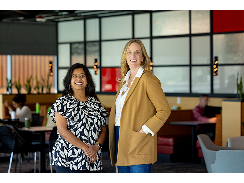 Madison entrepreneur Rukmini Banerjee, left, and StartingBlock Programming Director Beth Ott, right, are tackling innovative elder care solutions. Banerji’s app, CuroNow, will provide tools that make caregiving easier.