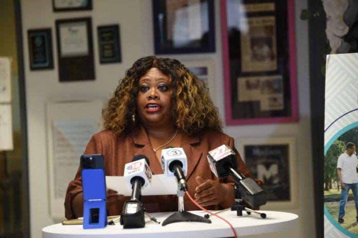 Sabrina Madison, founder and CEO of the Progress Center for Black Women, speaks at a press conference on Wednesday, Oct. 15.