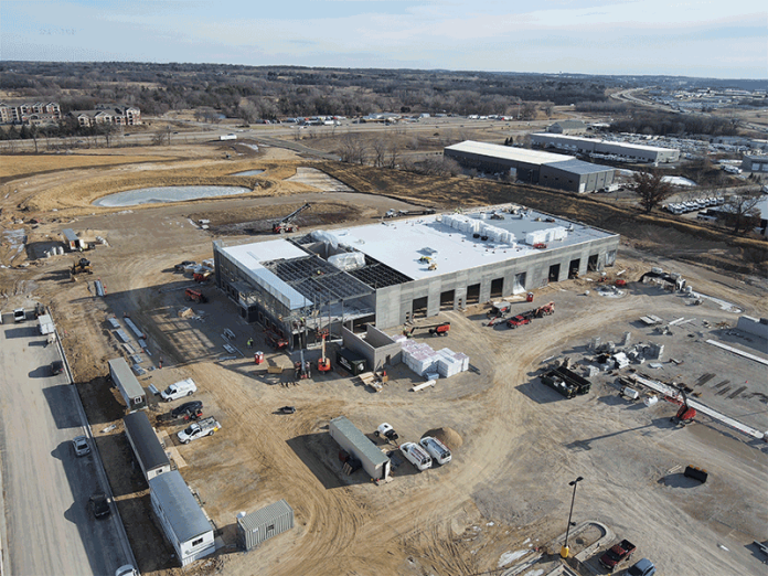 An aerial drone image of Kwik Trip's new distribution center, while it was under construction at the intersection of highways 51 and 19 in DeForest, shows an overhead view of what will be a 280,000-square-foot facility serving 370 retail stores.
