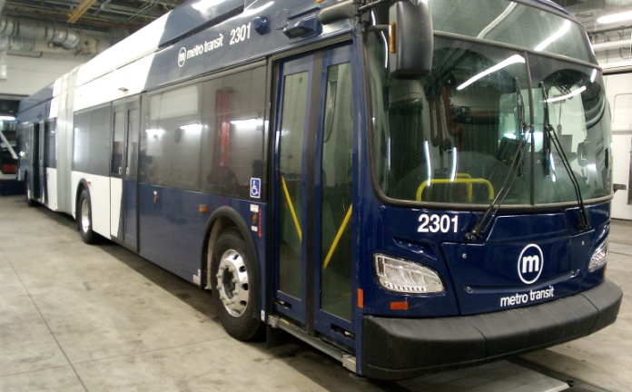 A 60-foot, fully electronic bus for Madison’s bus rapid transit (BRT) system will be handicap-accessible, have room for bike storage, and can be recharged at each end of the east-west route. (Madison Metro Transit)