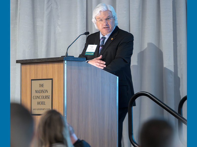 Scenes from the Health Care Summit: Moderator Frank Byrne, president emeritus of St. Mary’s Hospital in Madison, makes a point during a panel session.