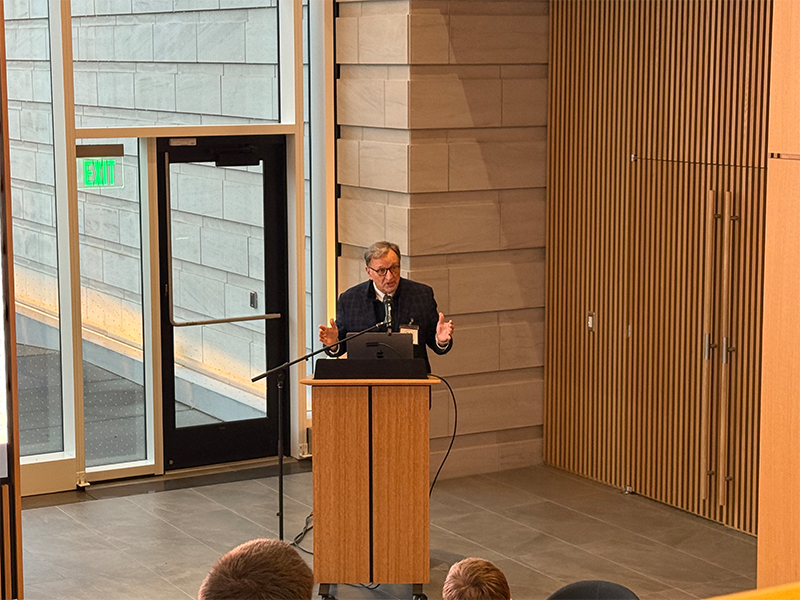 Mandel Group senior partner Bob Monnat addresses attendees at the Element Collective groundbreaking event on Nov. 20.