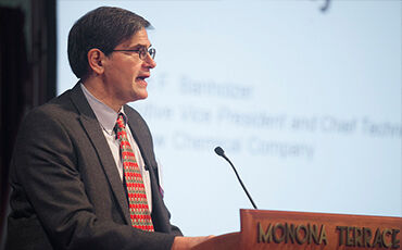 Wisconsin Energy Institute Director Michael Corradini addresses the audience at the 2012 Energy Summit. This year’s theme is “Global Energy Outlook: Meeting Needs for Future Cities and Communities.”