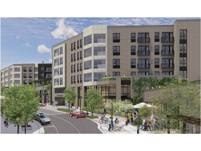 A rendering of the Element Collective apartment complex in Madison’s west-side University Research Park. The 197-unit workforce housing development is slated for completion in summer 2027.