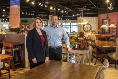 When Tina and Blaine Neupert, shown here in their showroom at Don’s Home Furniture in Madison, heard that antique jewelry cases were damaged or destroyed at Goodman’s Jewelers during unrest on State Street, they knew their Amish suppliers could help restore them.
