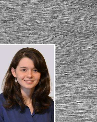 A scanning electron microscopy (SEM) image shows aligned nanotube film produced using SixLine Semiconductor’s aligned carbon nanotubes, which are 50,000 times thinner than a single human hair. Inset: SixLine co-founder and CEO Dr. Katy Jinkins.