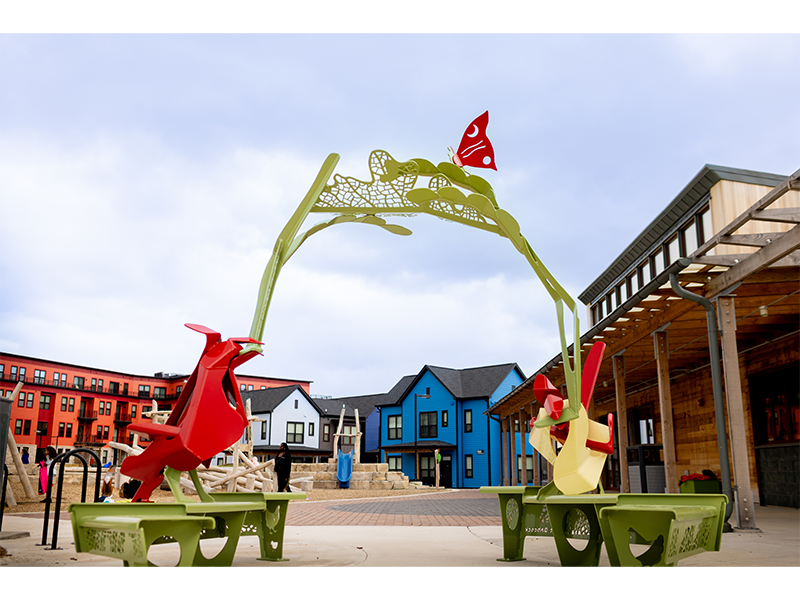 The Bayview development includes 57 modern townhouses, 73 apartments and a new community center.