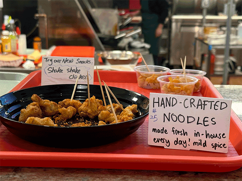 Hotco Noodles, in the Global Market & Food Hall, entices diners with free samples.