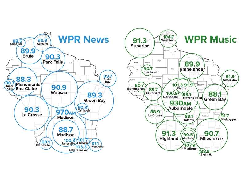 Wisconsin Public Media's statewide network includes radio stations that deliver news content and music programming.
