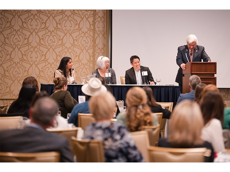 L-R: Panelists Carissa Kathuria (Epic), Dr. Ibuki Kimura (SSM Health) and Frank Liao (UW Health) fielded questions from moderator, Dr. Frank Byrne.