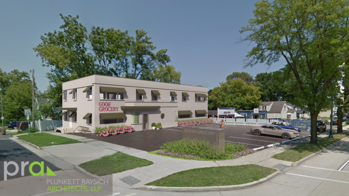 A rendering of what the future Gooh Grocery building will look like once renovations at 3554 E. Washington Ave. are complete. (Courtesy Plunkett Raysich Architects)