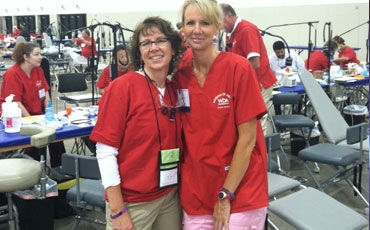Lori Veerman (left) of Madison Family Dental Associates and her assistant, Valerie Boyer, were among the volunteers at the Wisconsin Dental Association Mission of Mercy at the Alliant Energy Center earlier this year.