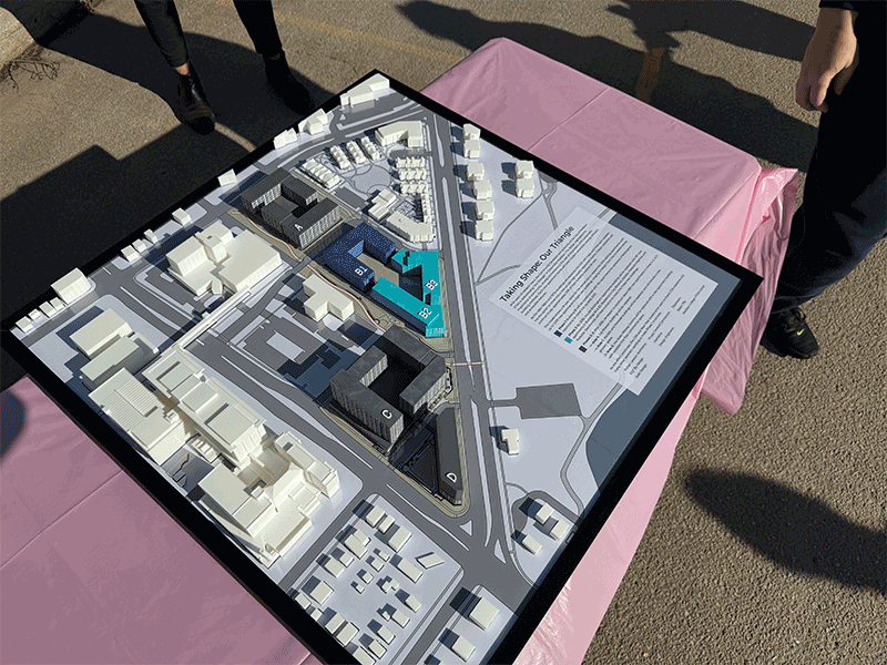 This 3D-printed model, created by Madison College engineering students, shows the proposed CDA Triangle redevelopment after all four construction phases are complete.
