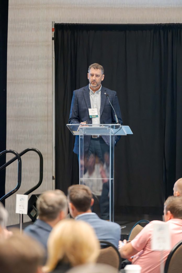 Chris Caulum, vice president–commercial brokerage for Oakbrook Corp., delivering the keynote presentation