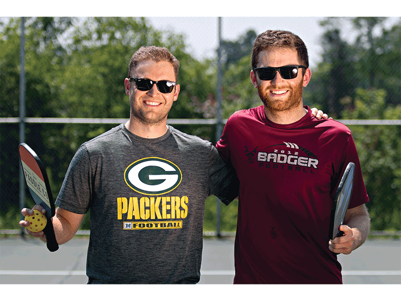 Local picklers Caleb Ganansky and Jack Drake during a match at Tenney Park.