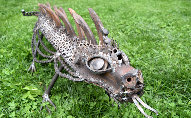 A giant lizard sculpture from artist Erika Koivunen, who is scheduled to present her works at the Madison Mini Maker Faire, May 14 at Monona Terrace.