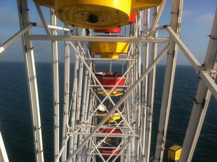 Ferris wheel overlooking the ocean at Santa Monica Pier breaking world record
