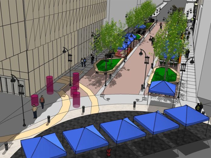 A rendering of vendor options on Mifflin Street, looking west from State Street