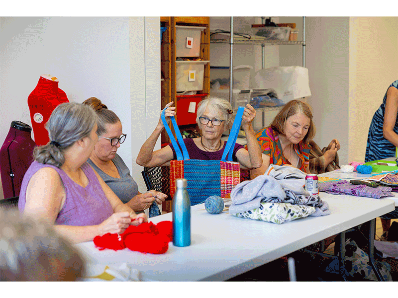 Members of the Feisty Fiber Folks meet weekly at TAC to stitch in community. The group convenes on Wednesdays from 1-4 p.m. and is free and open to all.