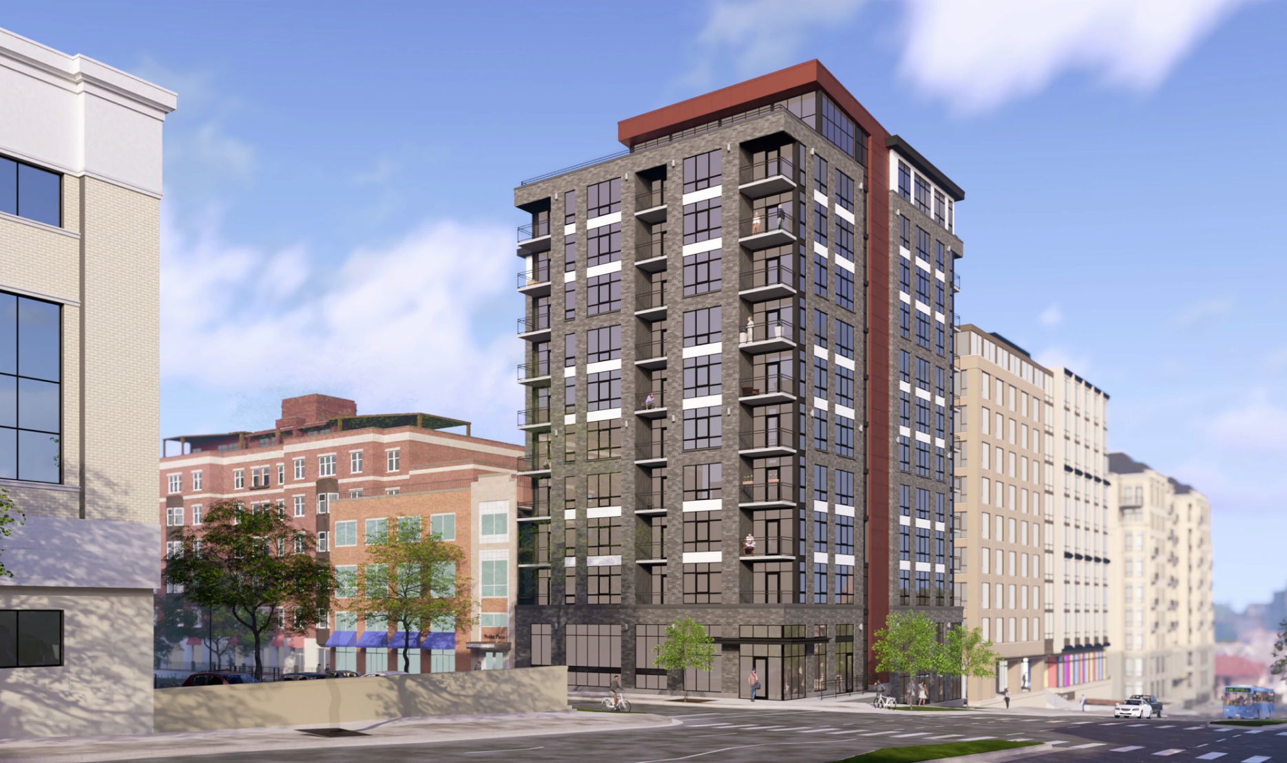 A rendering of the proposed 12-story building downtown that would house Capital Fitness and about 77 apartment units