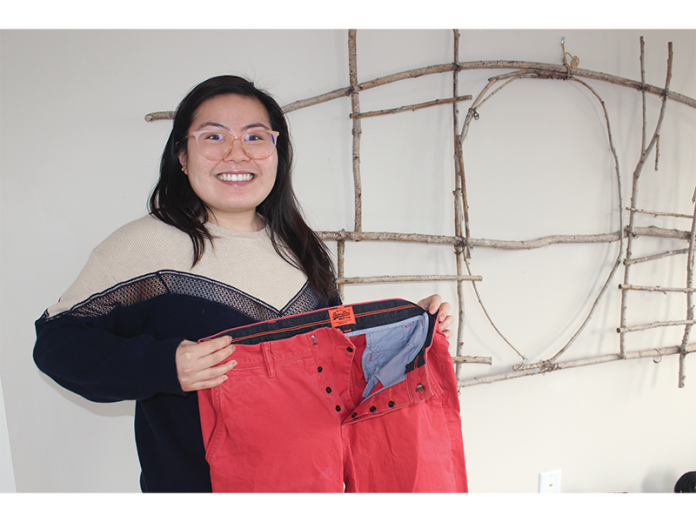 Hilary Pham shares a pair of pants adapted with snap buttons instead of a zipper.