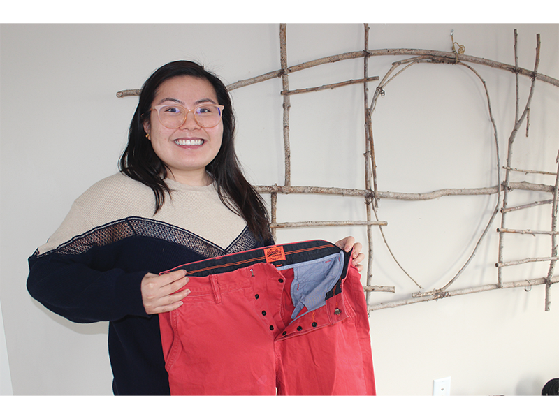 Hilary Pham shares a pair of pants adapted with snap buttons instead of a zipper.