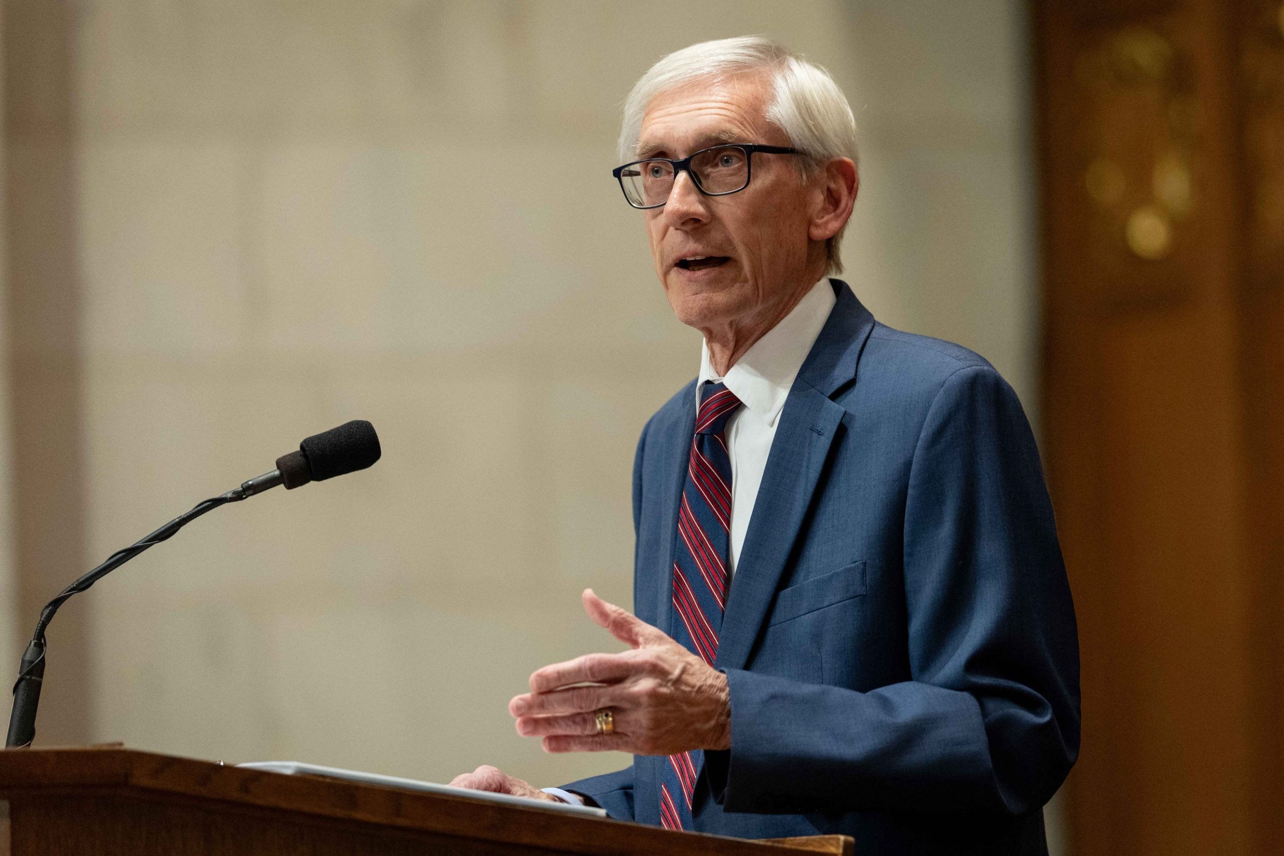 Gov. Tony Evers speaks during the 2025 State of the State address.