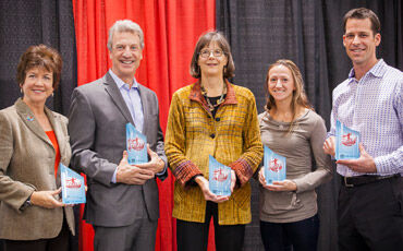 Fittest Executive Challenge winners Kristine Ashe, Mark Burish, Mary Woolsey Schlaefer, Jessica Anderson, and Jeff Haupt. Not pictured: Ted Straus