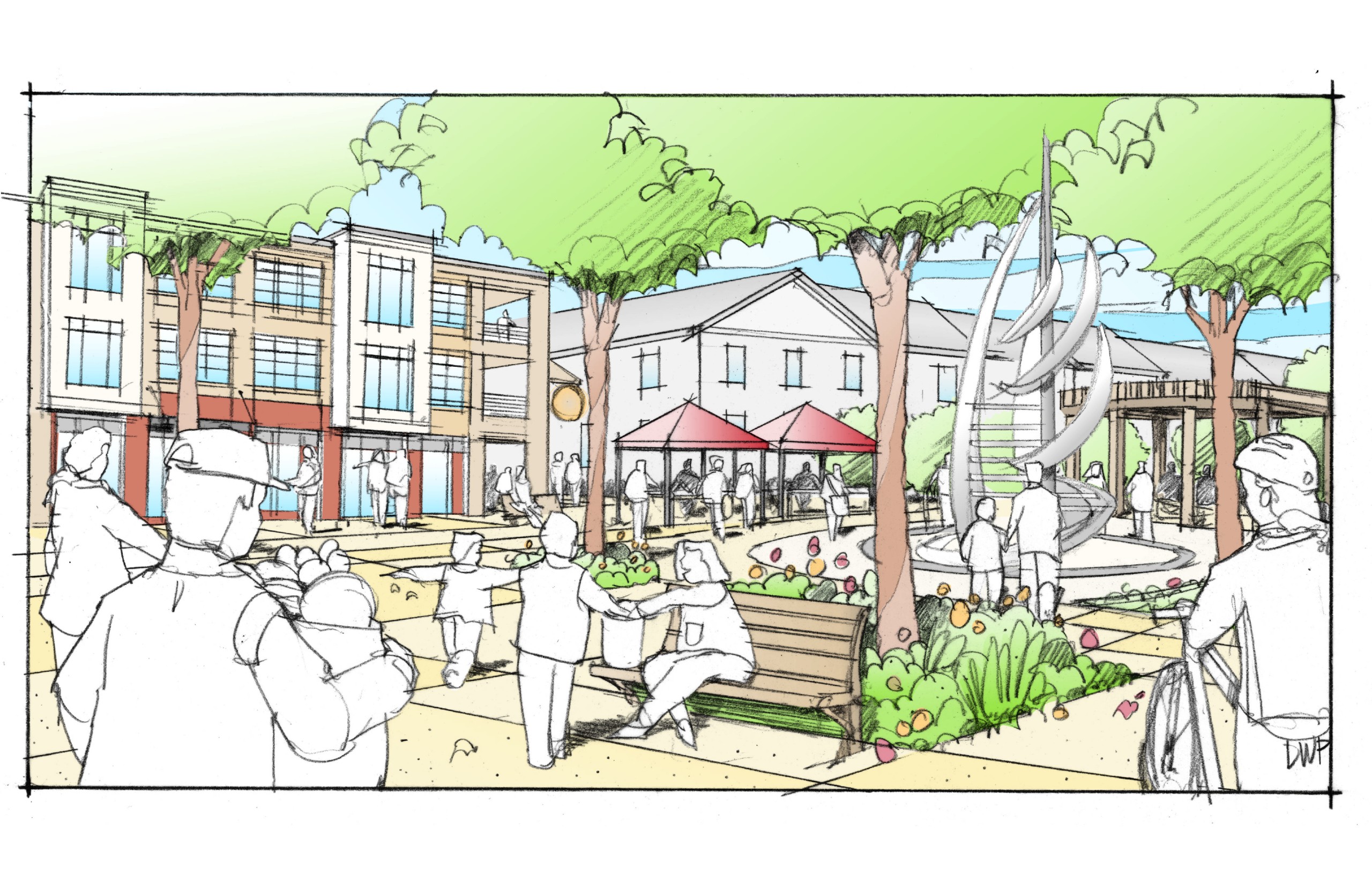 This rendering was used in the proposal process to display the look/feel of the master-planned community. Rendering by Vandewalle & Associates