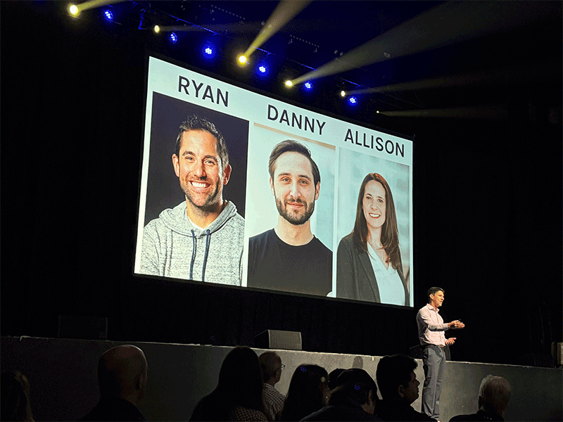 Greater Madison Chamber of Commerce vice president Kevin Little introduces the 2025 Pressure Chamber investor-judges: Ryan Broshar, Danny Pantuso and Allison Lechnir.