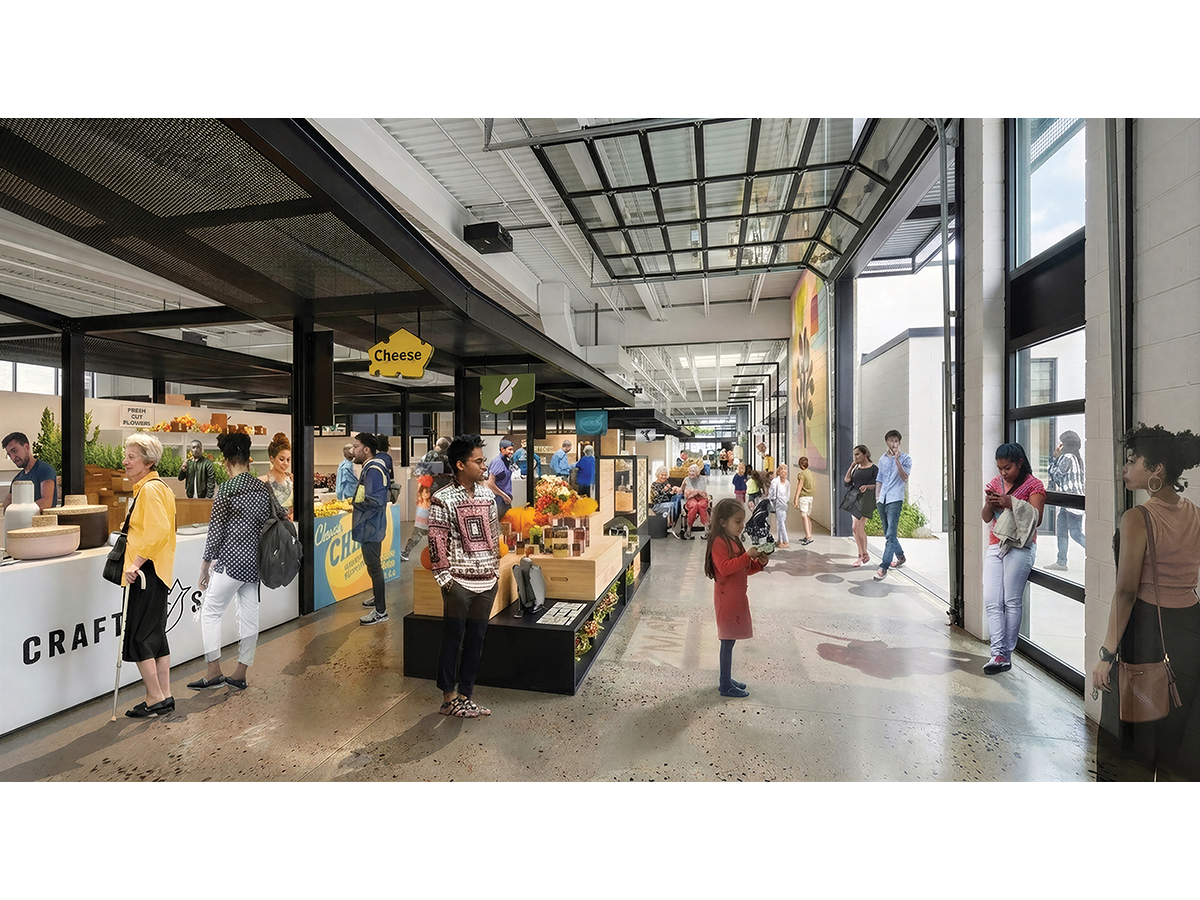 A rendering from MSR Design shows vendor stalls along indoor