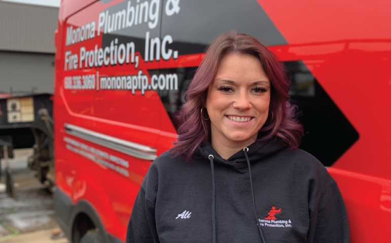 Ali Christ, a member of Plumber’s Local 75, enjoys her job not only because of the daily variety and financial stability it provides, but also because it is physically challenging.