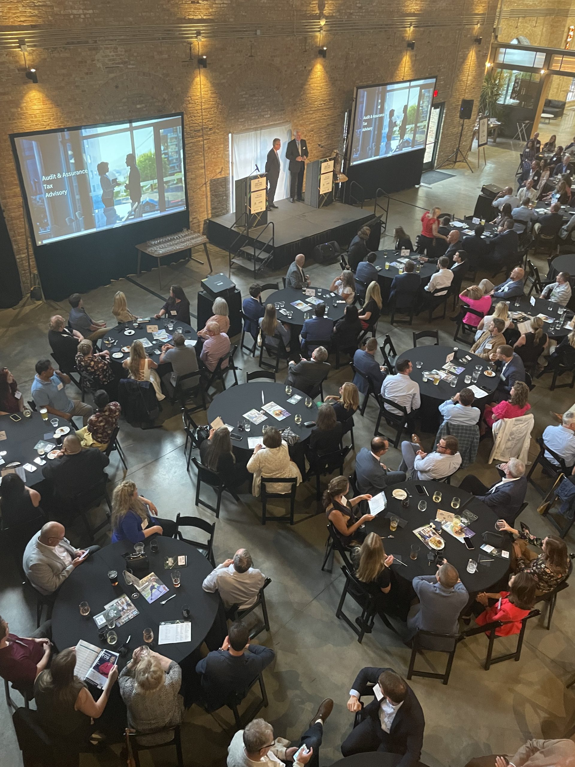 The event's presenting sponsor was Forvis Mazars. Tony Balistreri (left), partner at Forvis Mazars, helped announce the evening's award winners and finalists.