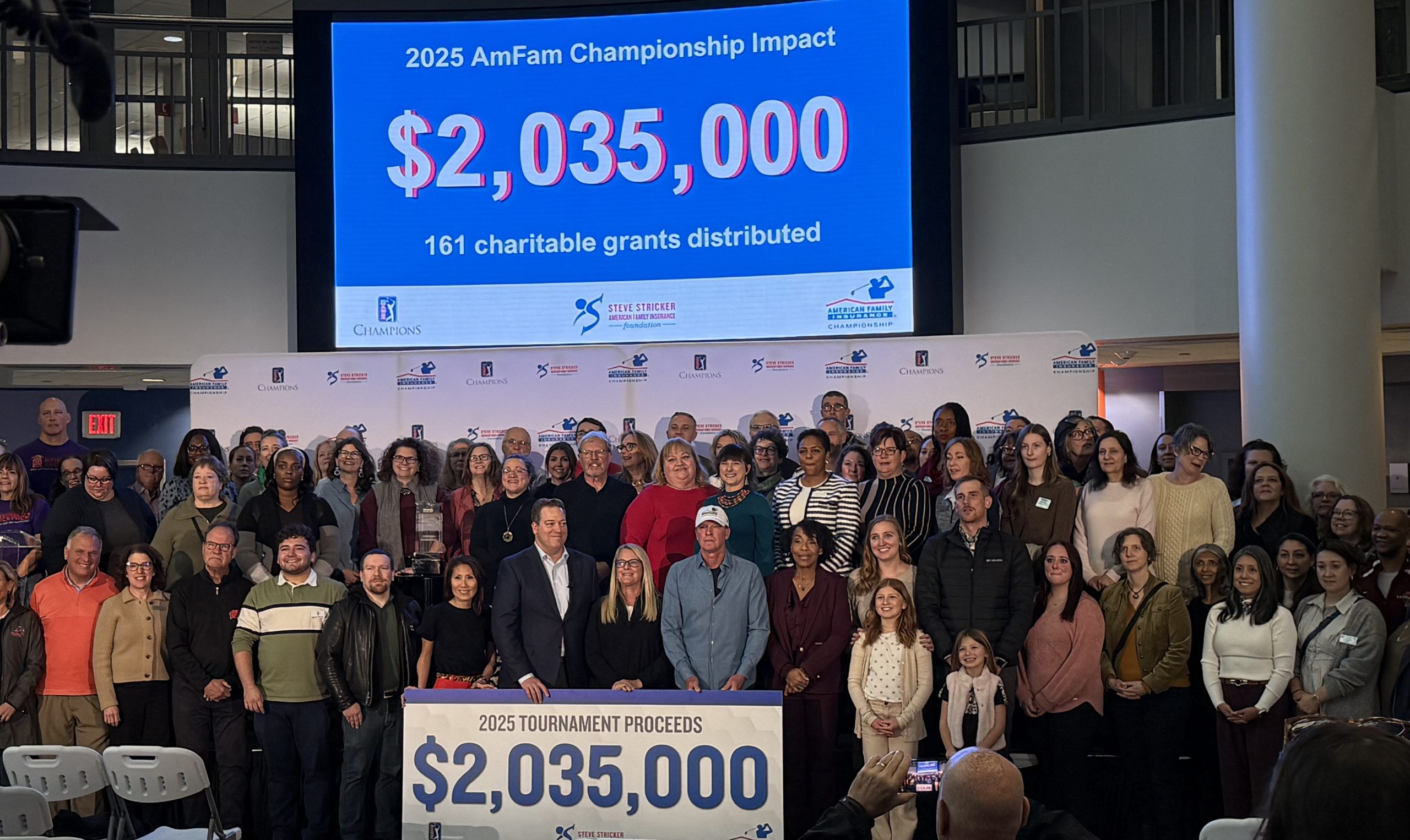 Representatives from community organizations set to receive funds from this year's tournament proceeds gathered at an event held at the American Family Insurance headquarters Tuesday.