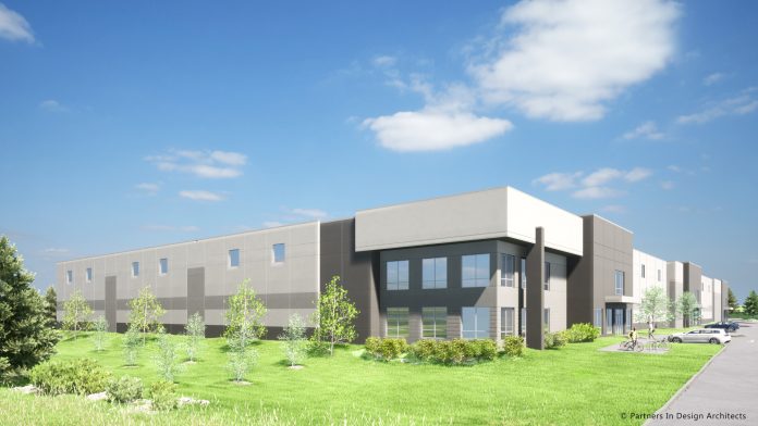 An exterior rendering of the Tradesman Commerce Park.