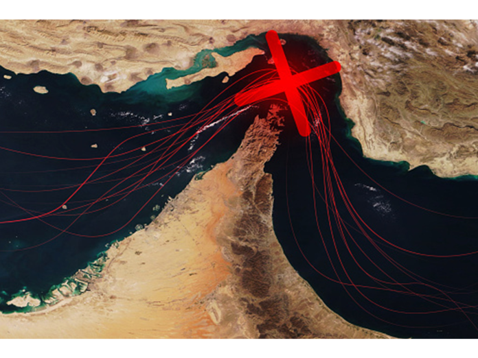 In response to the U.S.-Israeli military campaign, Iran’s decision to lay mines and close the Strait of Hormuz, seen here in this satellite photo, has caused global energy prices to skyrocket, increasing the cost of a range of commodities and consumer goods.