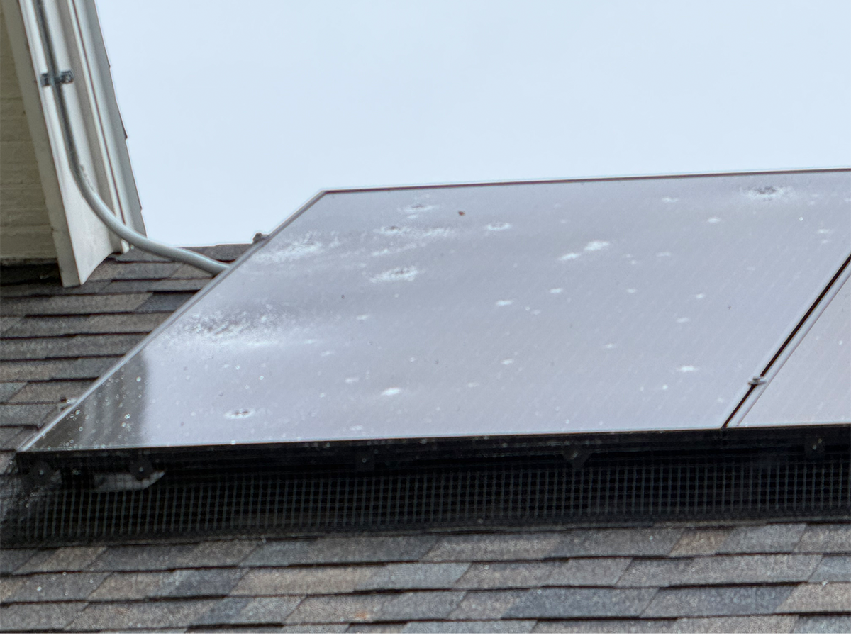 A solar panel on the roof of a home on Madison's east side was damaged by hail on Tuesday.