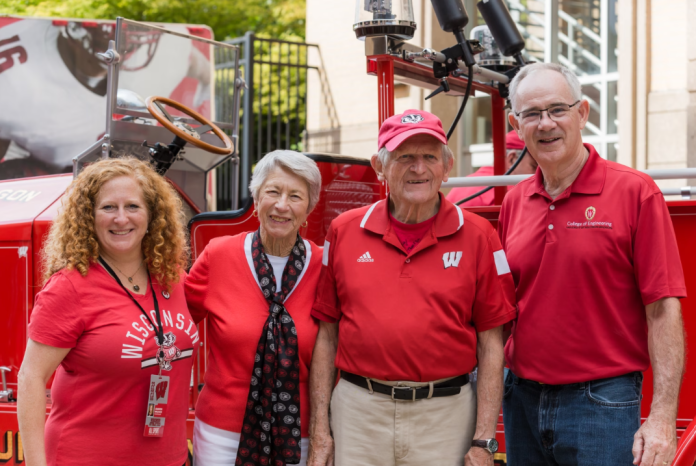 From left: UW-Madison Chancellor Jennifer Mnookin, Tashia and John Morgridge, and Professor Ian Robertson.