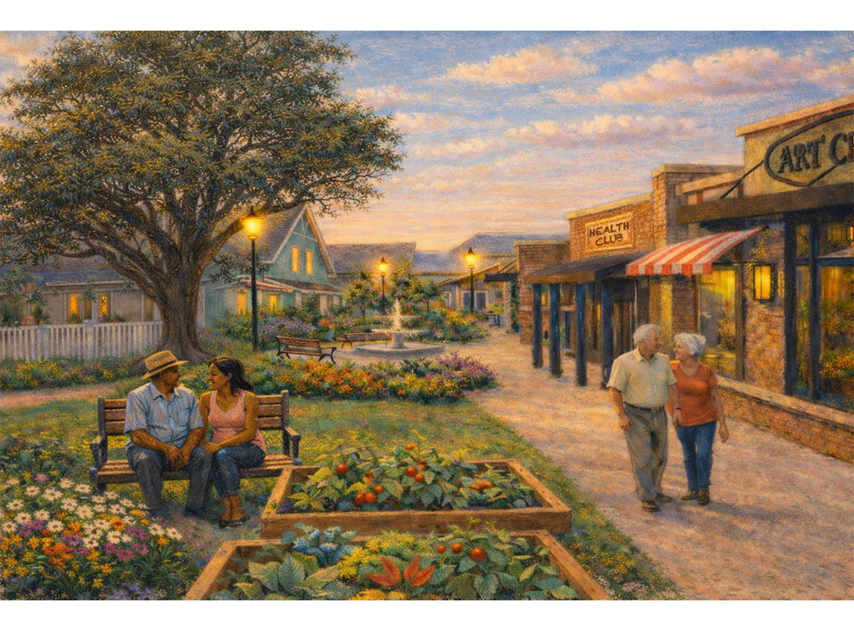 The Dementia Village design will encourage residents to get outside, with walking paths and a plaza to encourage outdoor gathering and connection among neighbors and guests.