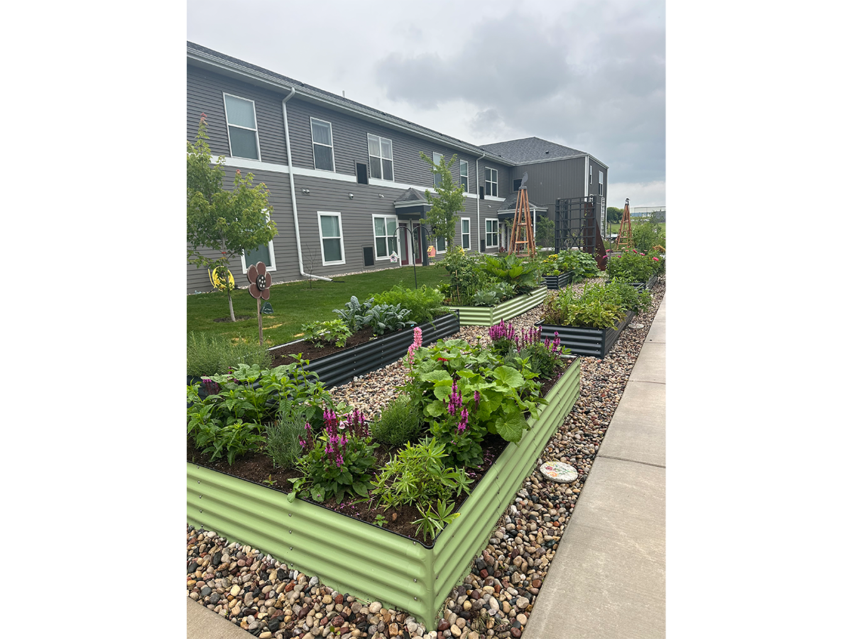 Point Gardens residents have several raised garden beds situated between the apartment buildings.