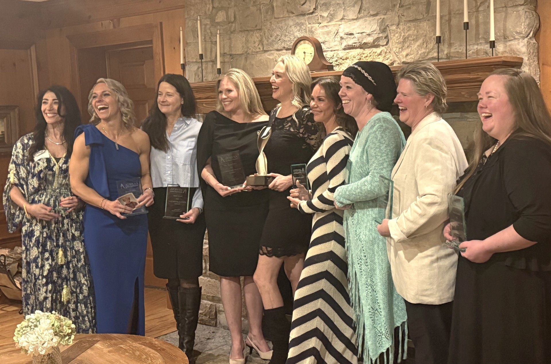 The 2026 ATHENA nominees included (from left) Joanna Burish, Tami Schiltz, Nicole Safar, Tessa Sokol, Carole Schaeffer, Ashley Rodriguez, Lindsay Hagens, Janis Strutt and Nicki Handel.