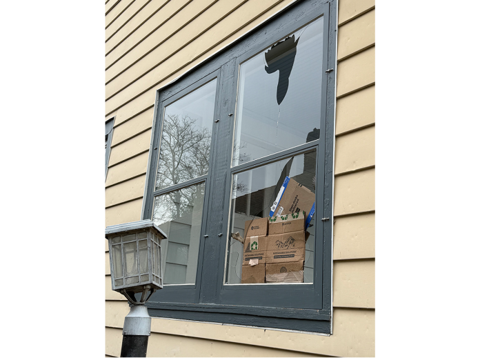 Sarah Fiske's porch window was smashed by hailstones on Tuesday.
