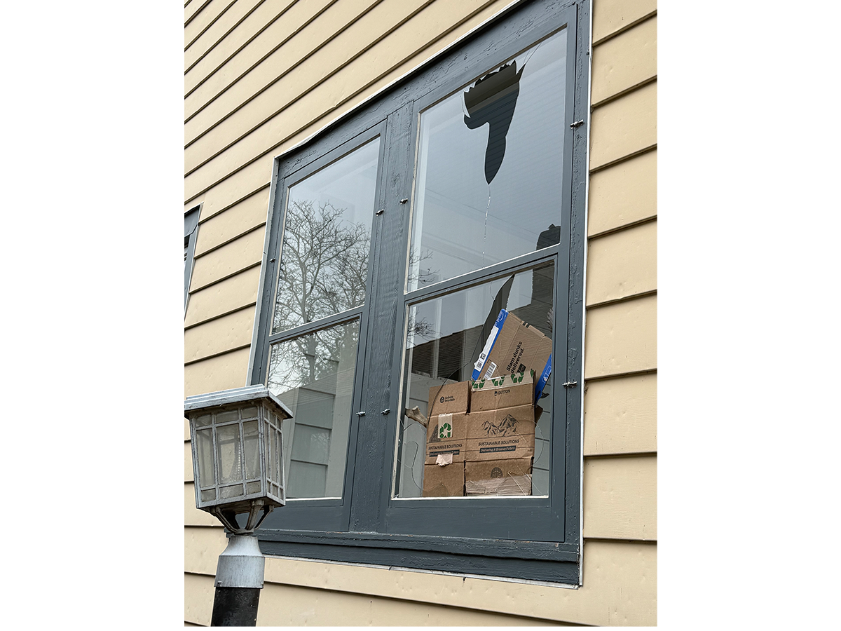 Sarah Fiske's porch window was smashed by hailstones on Tuesday.