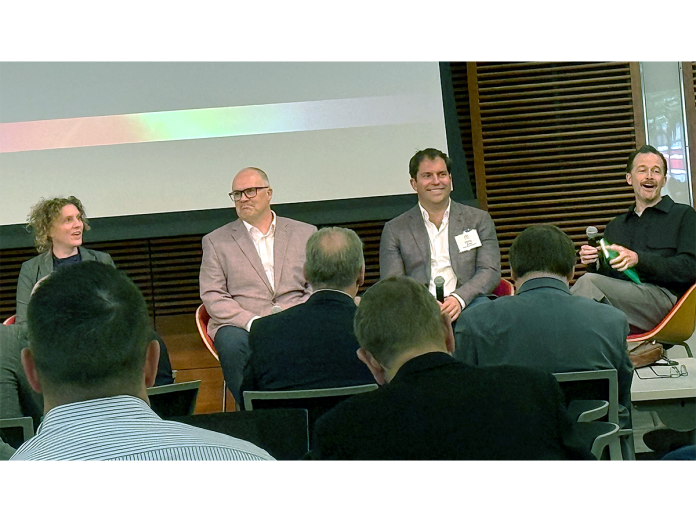 (From left) Steffi Diem, Kieran Furlong and Chris Good discussed the importance of building a Great Lakes fusion supply chain in a panel moderated by Tim De Chant (right).