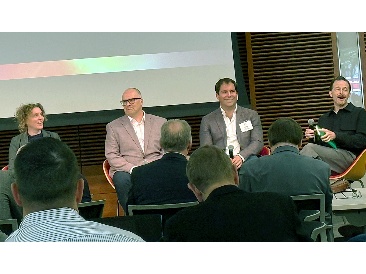 (From left) Steffi Diem, Kieran Furlong and Chris Good discussed the importance of building a Great Lakes fusion supply chain in a panel moderated by Tim De Chant (right).