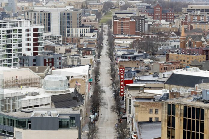 A view of State Street looking toward Bascom Hill