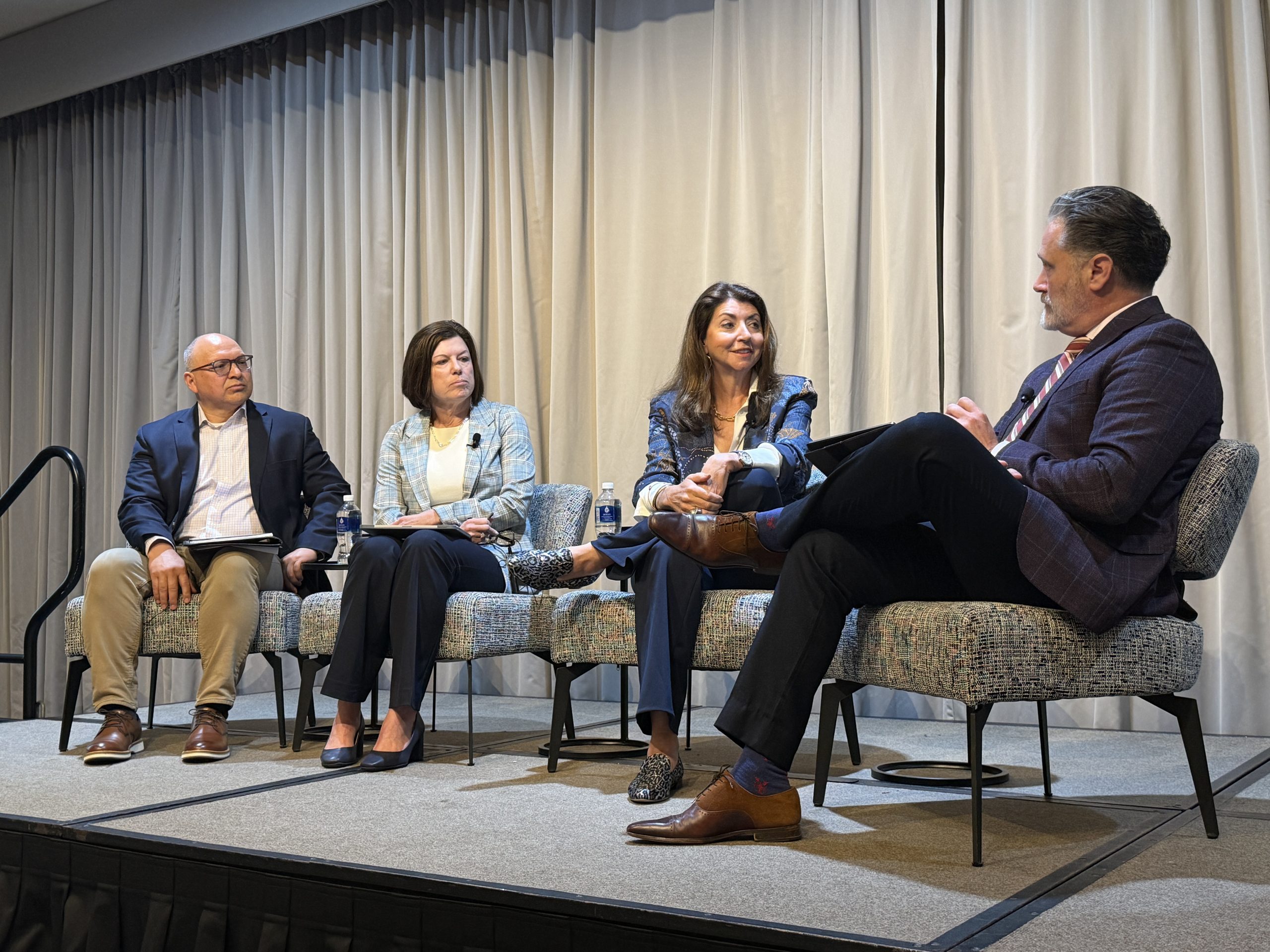 From left: Panelists Pablo Sanchez, first vice president of community engagement at Park Bank; Wendy Perkins, president and CEO of Wisconsin Physicians Service Insurance Corporation; Lisa Barton, president and CEO of Alliant Energy Corporation; and Greater Madison Chamber of Commerce President Zach Brandon discuss the Chamber’s Advocacy Agenda at the April 28 Advocacy in the A.M. event.