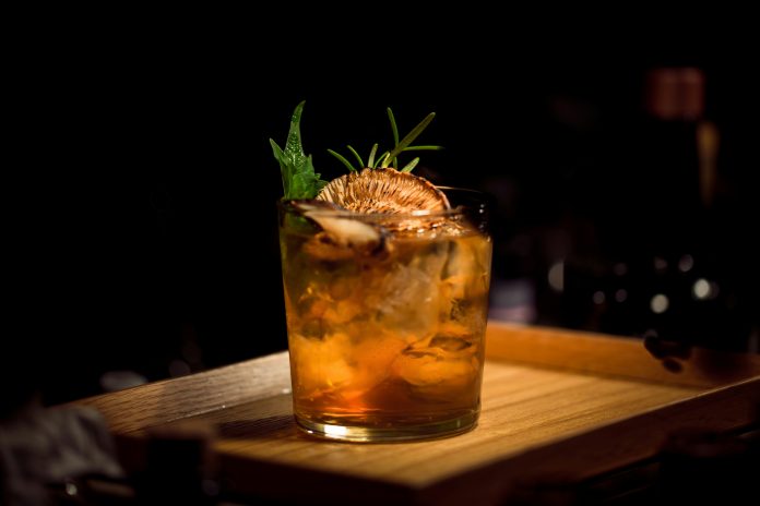 A cocktail with black background