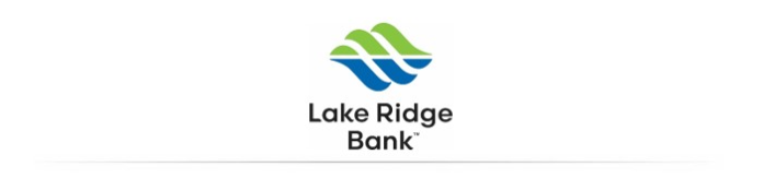 Blue and green Lake Ridge Bank logo