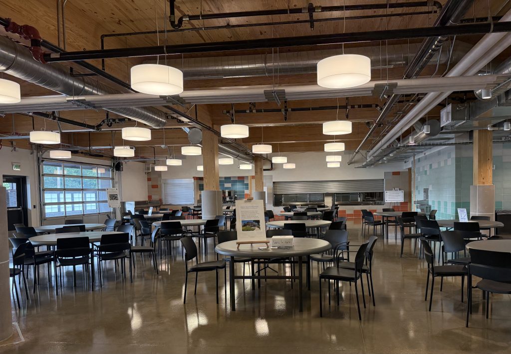 Chairs and dining room tables in a cafeteria